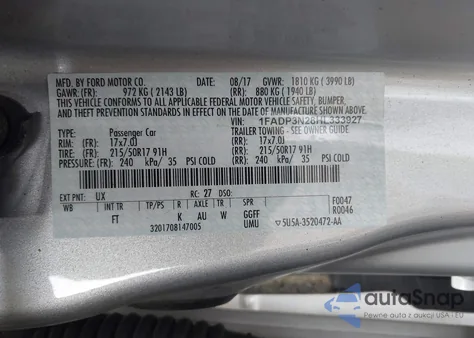 2017 Ford Focus Titanium z USA, uszkodzony, nr VIN 1FADP3N28HL333927